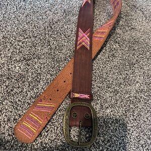 PrAna Brown Belt with Pink Embroidery for Women